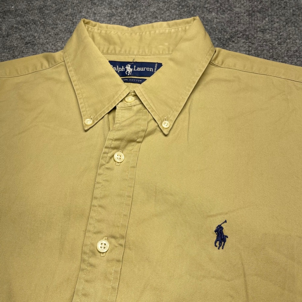 Ralph Lauren Mens XL Khaki Tan Cotton Twill Long Sleeve Button Down Pony Logo